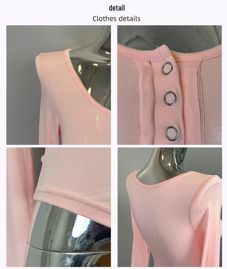 Korean Dongdaemun Sexy Sheer U-Neck Bust-Enhancing Tight-Fit T-Shirt Top