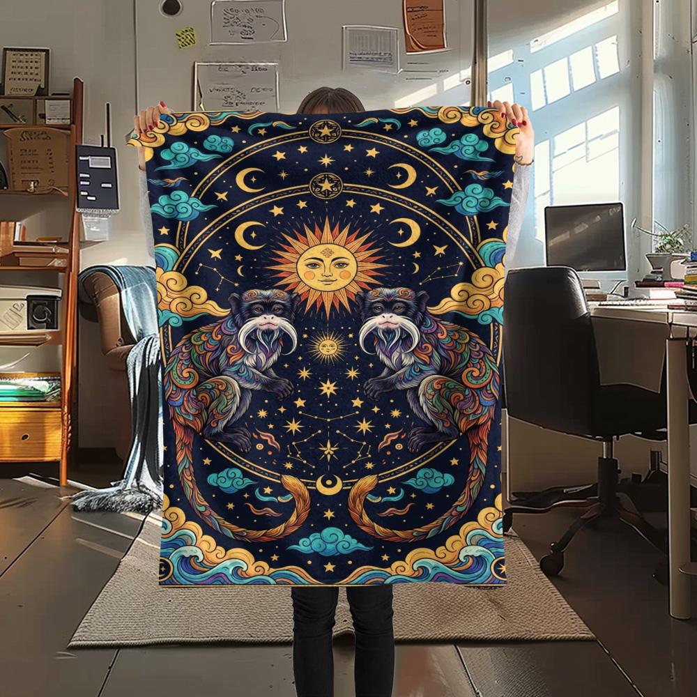 

1PC Printmaking style Print FlAannel Blanket, High quality Comfortable for All Seasons, Home Decor, Warmth and Comfort 80cm x 120cm