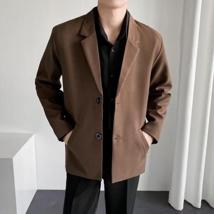 Giacca Blazer da Uomo Vestibilità Larga Streetwear Cappotto Monopetto Collo a Revers Monocolore Primavera Autunno Completo
