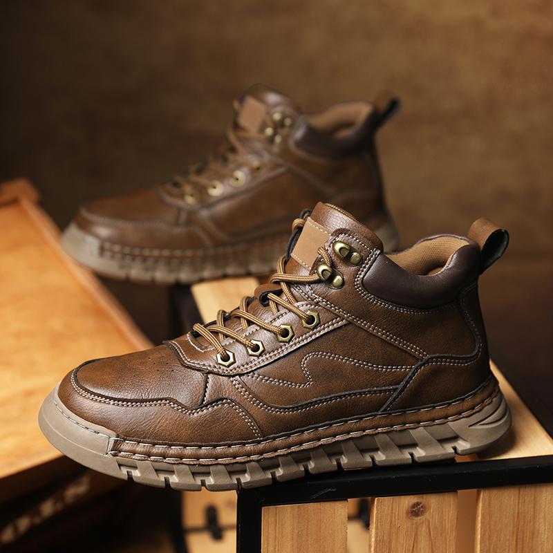 Men's High-top Casual Leather Shoes Handmade Plush Shoes Casual Shoes Autumn and Winter Plus Size 39-47