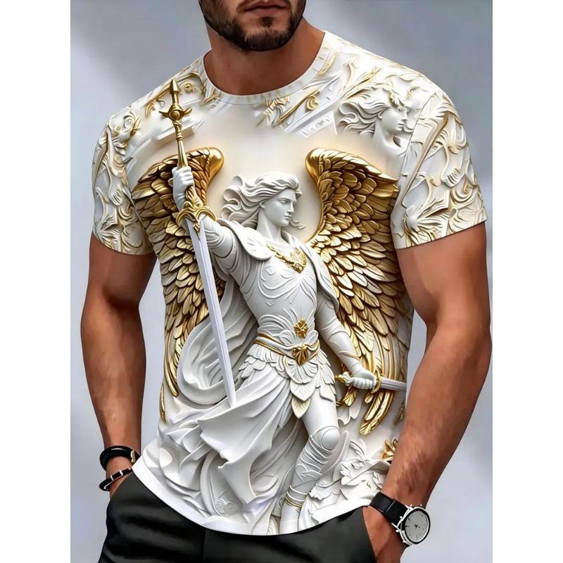Summer Men's 3D Jesus Print Crew Neck T-Shirt