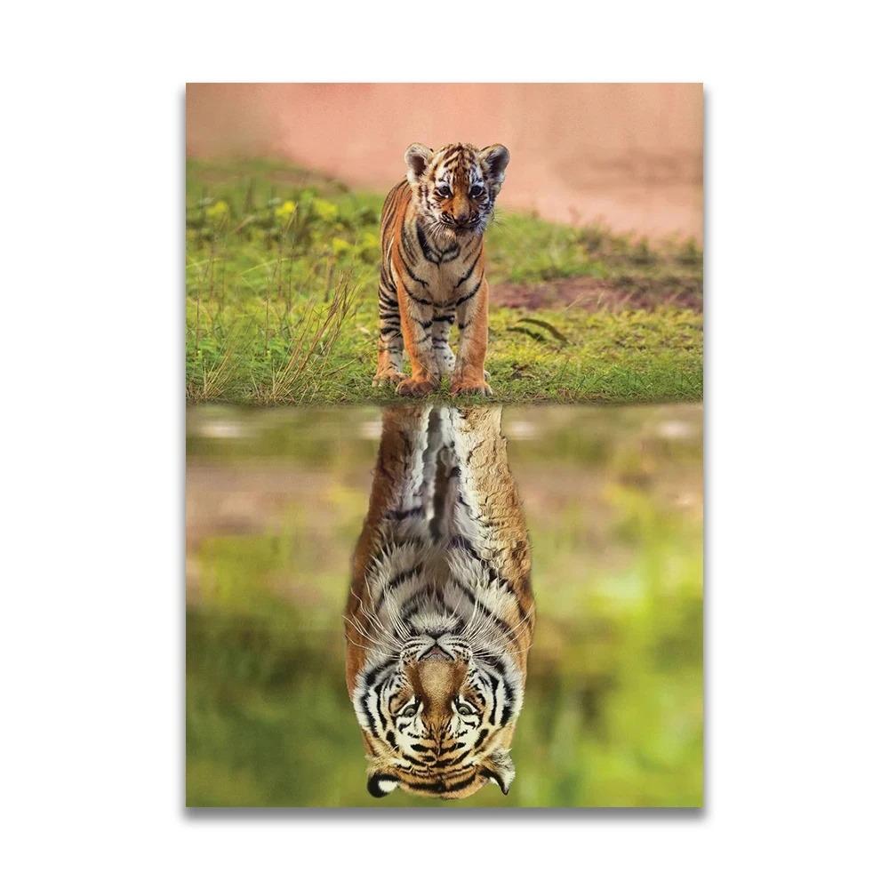 1pc frameless Canvas MINDSET IS EVERYTHING Motivational Poster Lion Tiger Wolf Animal Wall Art Canvas Print fo