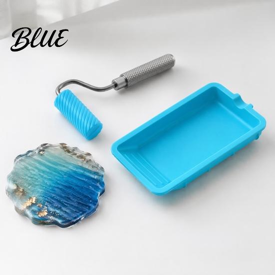 Silicone Paint Tray Mini Glue Roller with Tray Applicator Anti-slip Artistic Wall Painting Tool Handle Reusable Spreader for Woodworking,