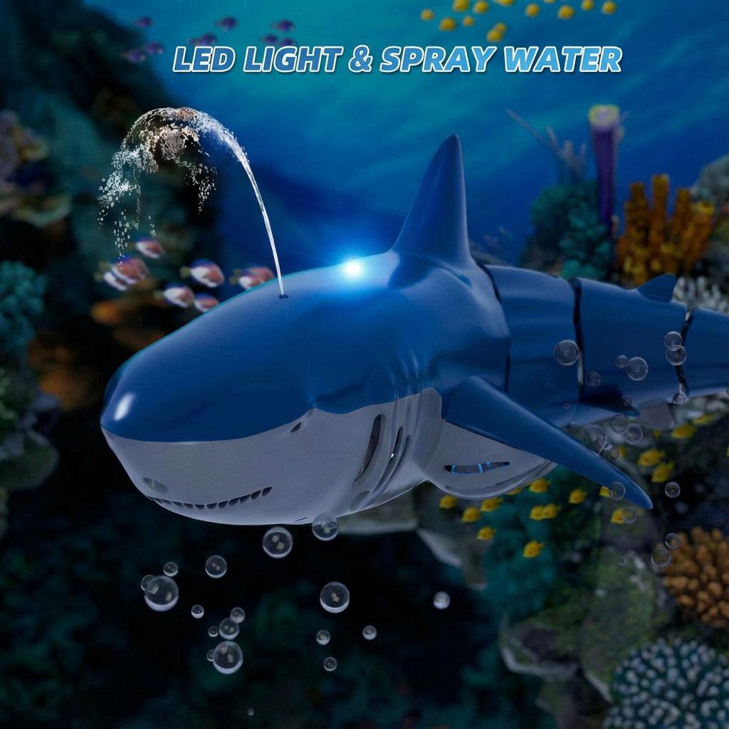 Electric RC Spray Shark Toy 2.4GHz High Simulation Swimming Fish with Light, Waterproof Remote Control Boat for Kids