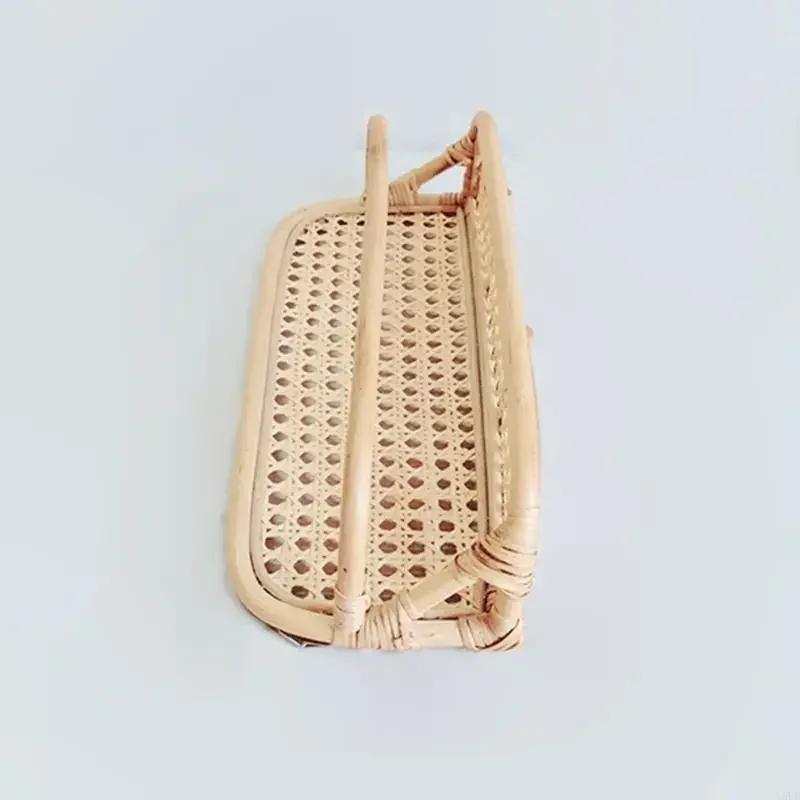 1pc Handmade Rattan Wall Mount Rack Minimalist Hanging Shelves Kitchen Spice Holder Essential Storage & Organization Rack Home