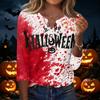 Damen Freizeit Top mit Halloween-Print, Henley-Kragen, Dreiviertelärm, festlichem Grafikdruck und lockerer Passform für die Herbstsaison