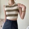 גופייה סקסית לנשים בגזרת צלעות קיץ פסים עם צווארון O-Scrop חולצות רחוב בציר אופנה קוריאנית אפוד בגדי Y2K