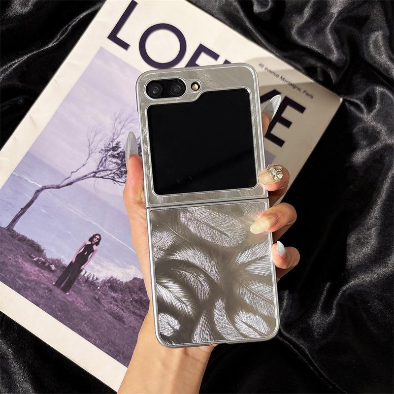 

Mirror aurora feather for samsung zflip6/5/4/3 folding phone case zfold6/5/4/3 plating Z FLIP3