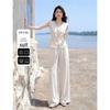 Sleeveless Belted Shirt & Straight Pants Set