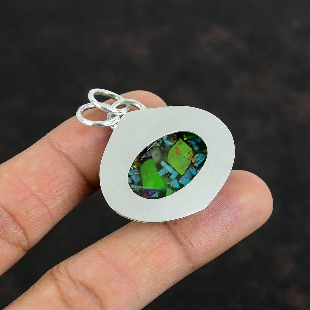 Fiesta Kingman Turquoise Pendant Multi Copper Turquoise Pendant 925 Sterling Silver Pendant Handmade Gemstone Pendant Gifts For Engagement