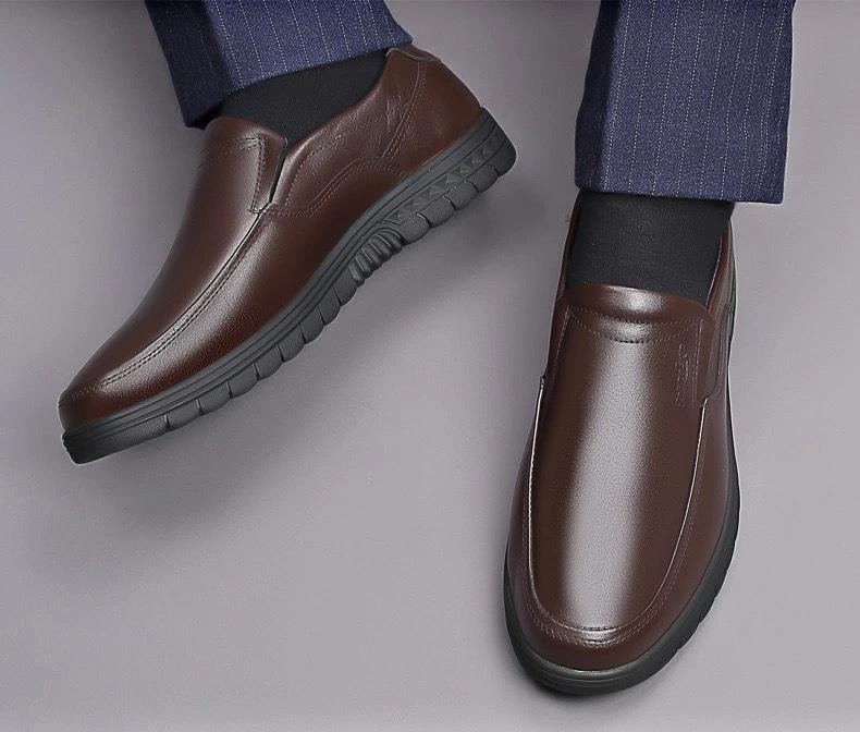 Men's Genuine Leather Non-Slip Casual Business Shoes - Breathable, Comfortable & Lightweight for Middle-Aged Dads