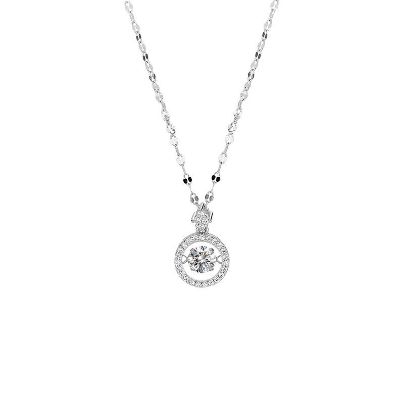 Exquisite Mosang Stone Ring Necklace for Female Minority Design: Geometric Round Sparkling Clavicle Chain