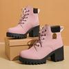 Neue Mode Plateaustiefel für Damen Retro Runde Spitze Grober Absatz Knöchelhohe Stiefel Herbst High Heel Schuhe für Damen Botas Para Mujer