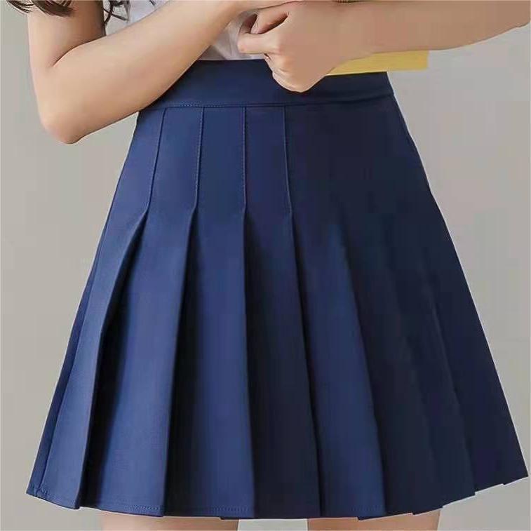 

Pleated Midi Skirt: Women s High Waist, Slimming, Korean Style, Plus Size, Fall/Winter/Summer Fashion Small темно-синий