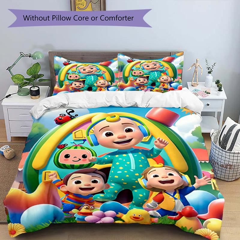 3pcs Cocomelon Bedding Set Duvet Cover Closure Includes 1 Duvet Cover & 2 Pillowcases, Soft and Comfortable for All Seasons.