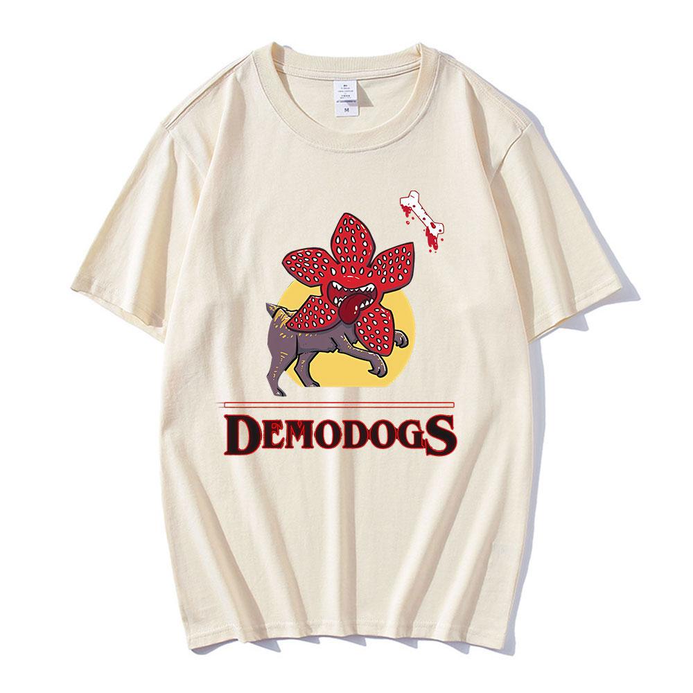 Demogorgon Dog Cannibal Flower Tshirt Summer Mens Cotton Casual Tshirt Fashion Short Sleeve Retro Tshirt Street Wear Y2K