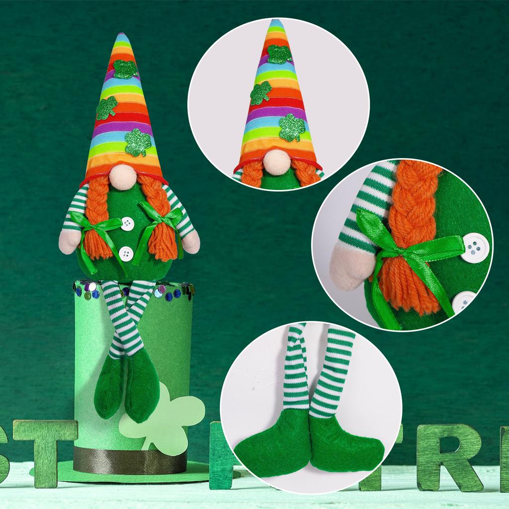 Patricks Day Long Leg Gnomes Plush Dolls Figurine for Festival Table Decors Leprechaun Swedish Elf Stuffed Figure Toy