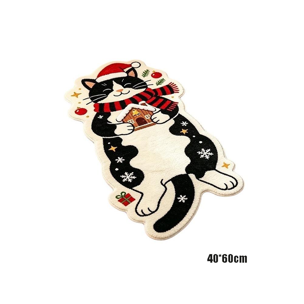 Soft Plush Cartoon Doormat Carpet Christmas Theme Pattern Cat Shaped Mat Entryway