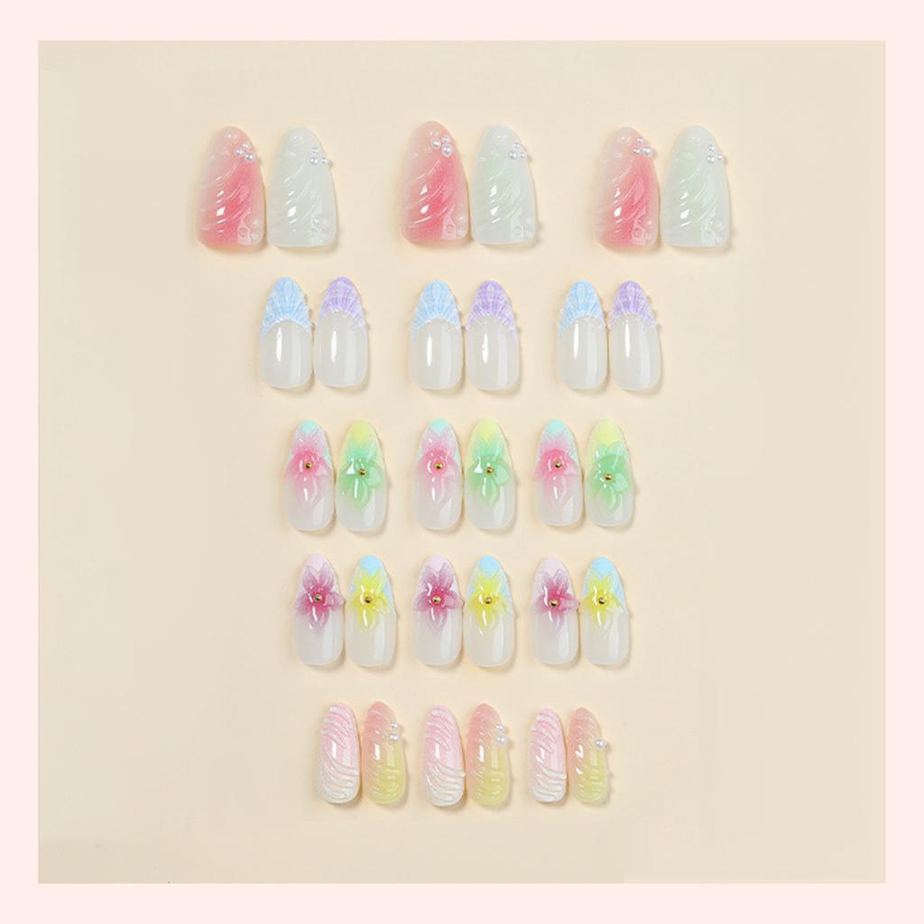 30Pcs False Nails Hand-Painted Floral Almond Artistic Design for Weddings Parties Everyday Use