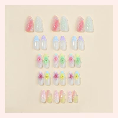 30Pcs False Nails Hand-Painted Floral Almond Artistic Design for Weddings Parties Everyday Use