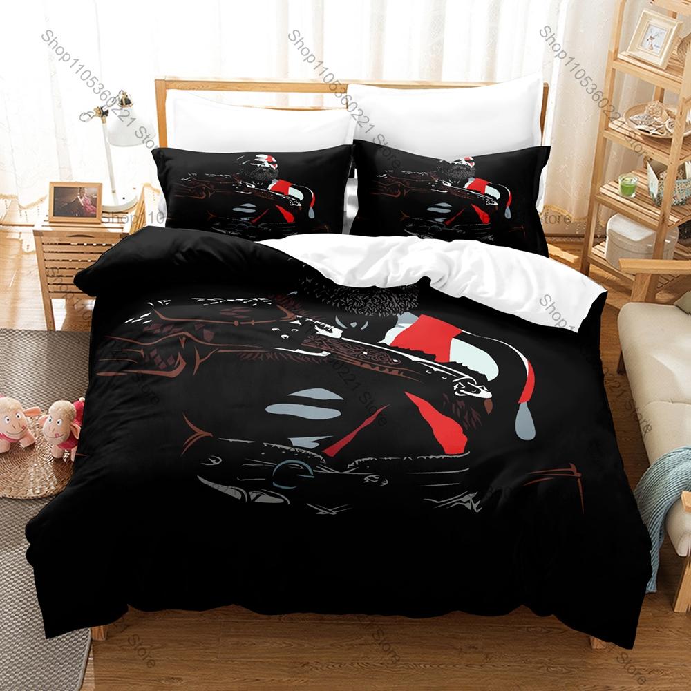 Kratos God of War Bedding Set 3 Piece Duvet Cover Set Classic Game Bed Linen for Teens Bedroom Decor