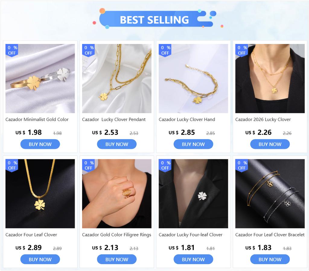 Cazador Stainless Steel Four-leaf Clover Rings for Women Gold Color Lucky Jewelry Anniversary Birthday Gift Wholesale 2026 New