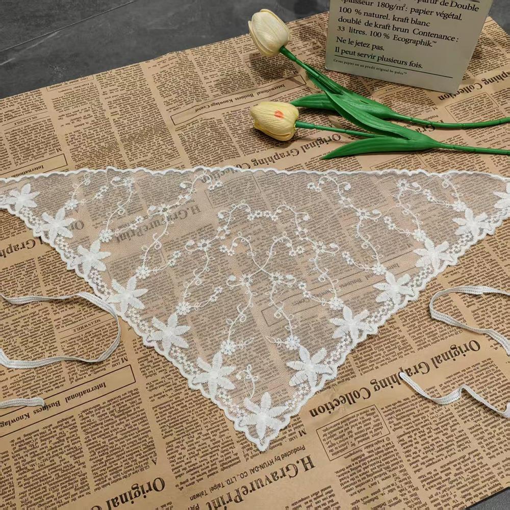 Embroidered Lace Triangle Headscarf Hollow-out Pastoral Style Hair Scarf Wraps Woven Floral White Lace Skirt Hair Accessories