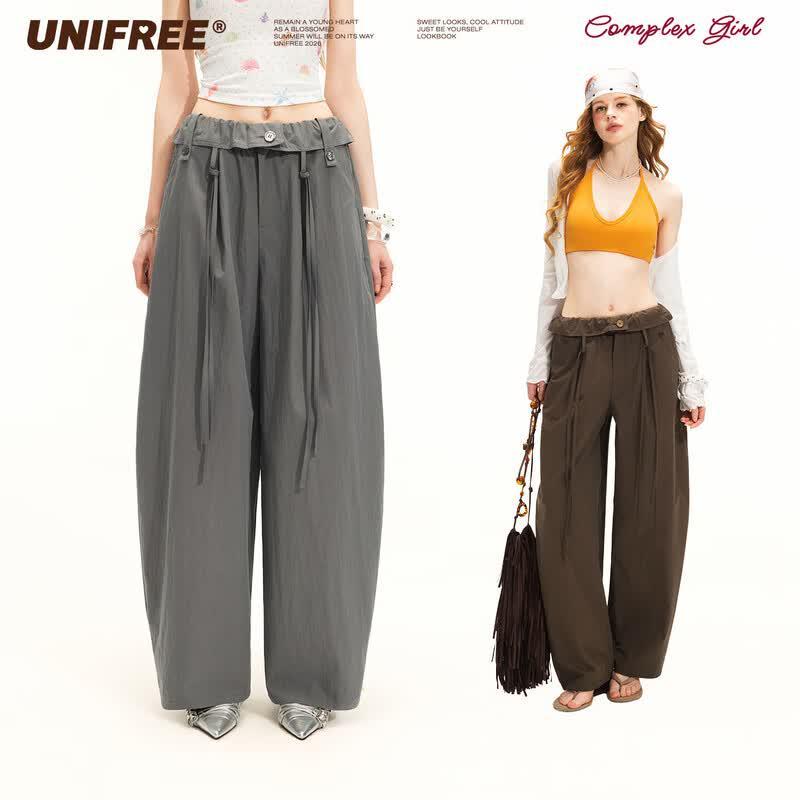unifree Loose Fit Casual Pants with Flip Waistband