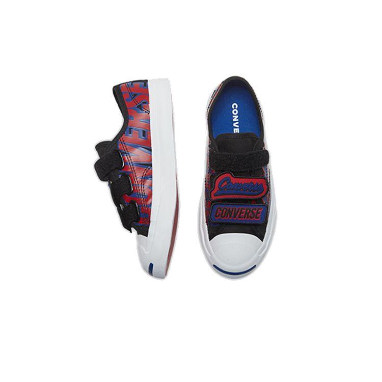 Converse Jack Purcell Velcro Low Top Kids Skate Shoes Kids sneaker Black Red 366489C