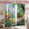 2D flat printing 2pcs Drapes Beautiful Butterfly Garden Flowers Digital Printed Polyester Drapes Festive Wall Decor for Entryway