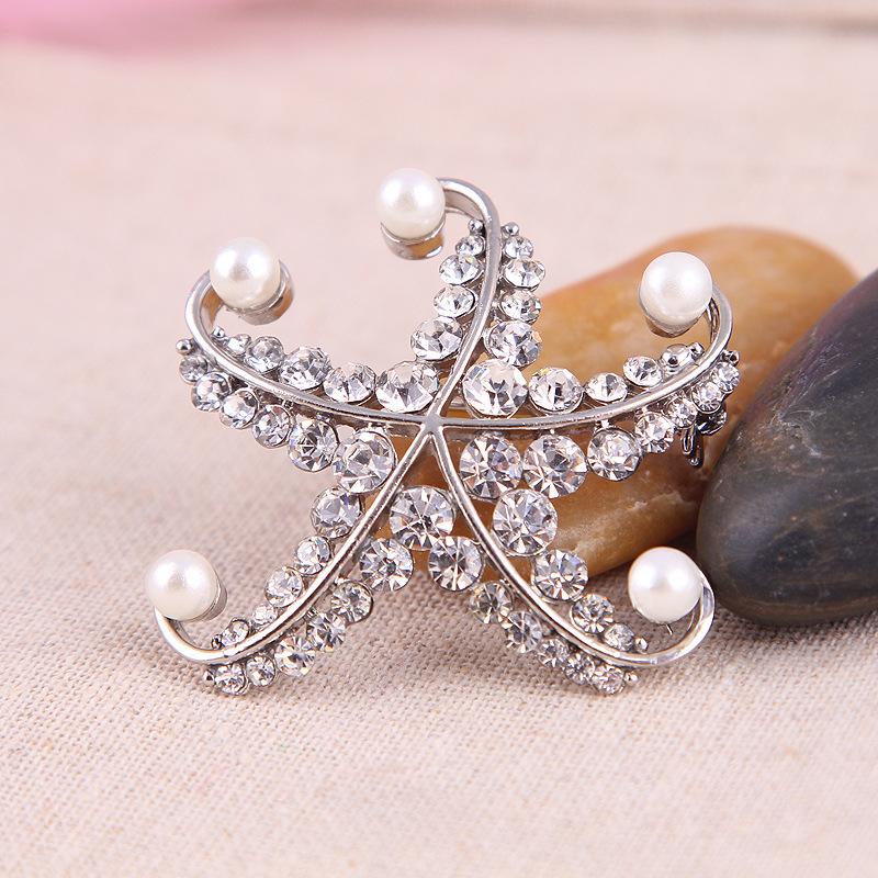 Fashion Large Pearl Starfish Brooch Corsage Corsage Jewellery Women's Accessories Exquisite Hypoallergenic Luxury Enamel Brooch Long-Lasting Color