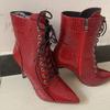 Sexy Ankle Cowboy Boots For Women Dance Shoes Fashion Snake Red White Black High Heels Lace Up Short Boot Autumn Large Size 46