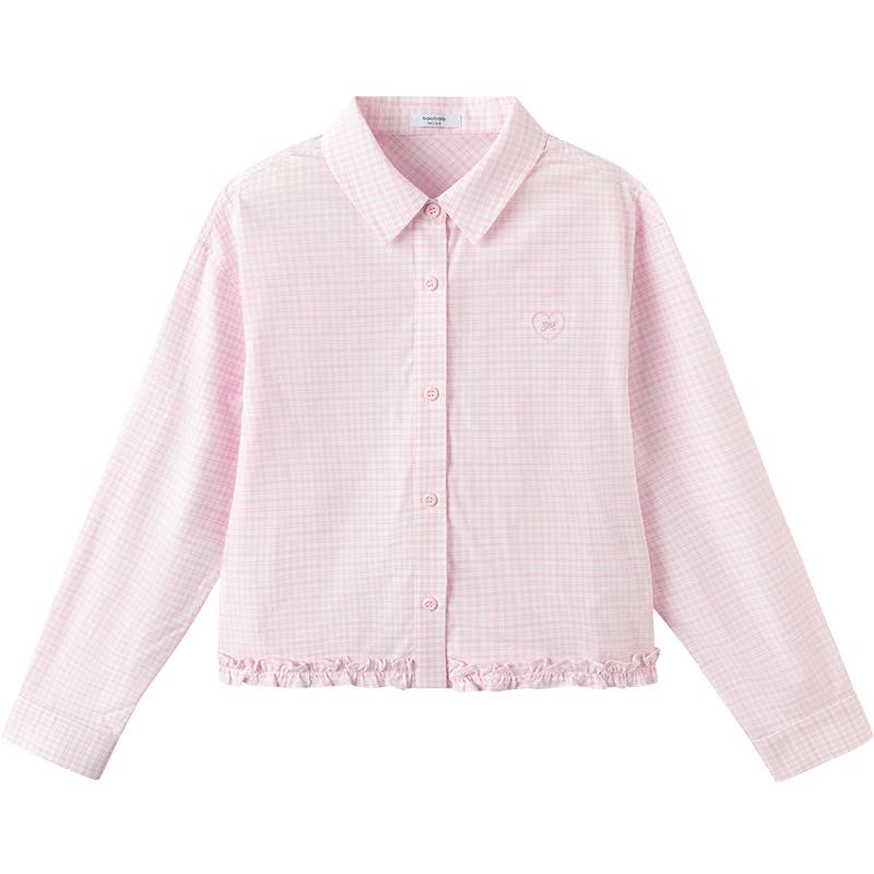 Balabala Girls' Plaid Long-Sleeve Shirt
