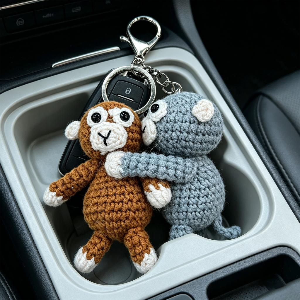 Cute Hand Crocheted Monkey Key Holder Keychain Suitable For Motorcycles Key And Backpack Purse Charms Stylish Decoration