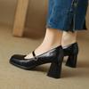 New women's round head single shoes casual solid color platform high heel large size shoes thick heel buckle four seasons wear small leather shoes 
