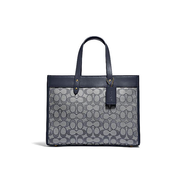 

New COACH Field Fabric With Leather Tote Bag Shopping Bag Shoulder Bag Handbag Large Size Women s Navy Monogram C3282-B4RH3 30.0*15.5*23.1CM