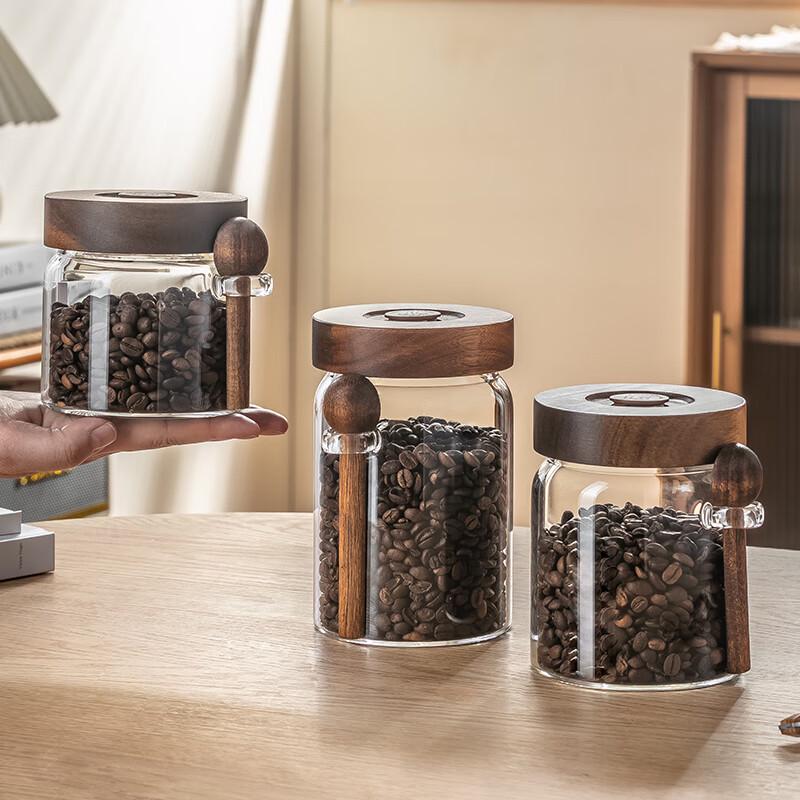 Automatic Exhaust Glass Storage Jar for Coffee & Tea with Spoon