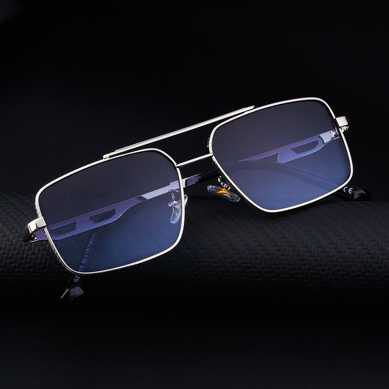 Lunettes de soleil rétro à double faisceau en métal pour hommes, lunettes de conduite en boîte