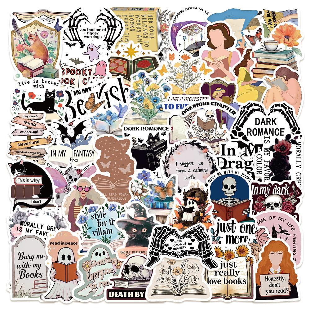 50PCS Funny Bookish Stickers Book Reading Cartoon Decals Toys Waterproof DIY Stationery Scrapbooking Phone Decoration Sticker
