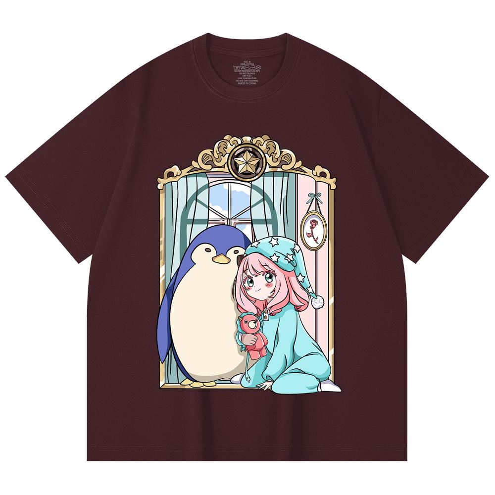 

230 Gsm 100% Cotton Spy Family V10 Print Unisex Heavy Cotton T Shirt 2XL вина червоного кольору