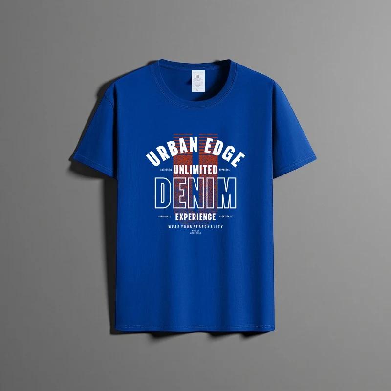 

Летняя новая универсальная футболка унисекс из чистого хлопка, модная повседневная футболка с круглым вырезом, дышащая свободная рубашка с принтом и короткими рукавами XXXXXL синий