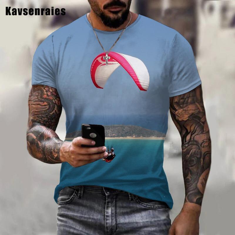 Paragliding Printed 3D T-shirt 2022 Fashion Summer Cool Extreme Sport Streetwear T Shirts Boy Girl Oversized Tops