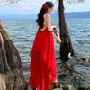 Seaside Travel Red Vacation Dress Desert Photo High-end Red Elegant Beach Dress