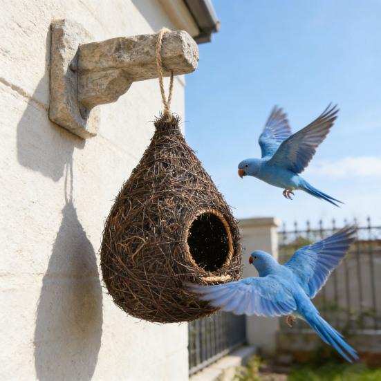 Hanging Bird House Natural Grass Hanging Bird Hut Hand Woven Drop Shape Birdhouse for Small Birds Budgies Garden Patio Terrace Indoor Outdoor