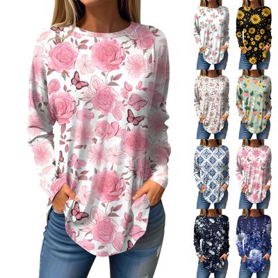 T-shirts pour femmes automne chemises décontractées à manches longues sweat-shirt vintage impression graphique haut pull Saint Valentin