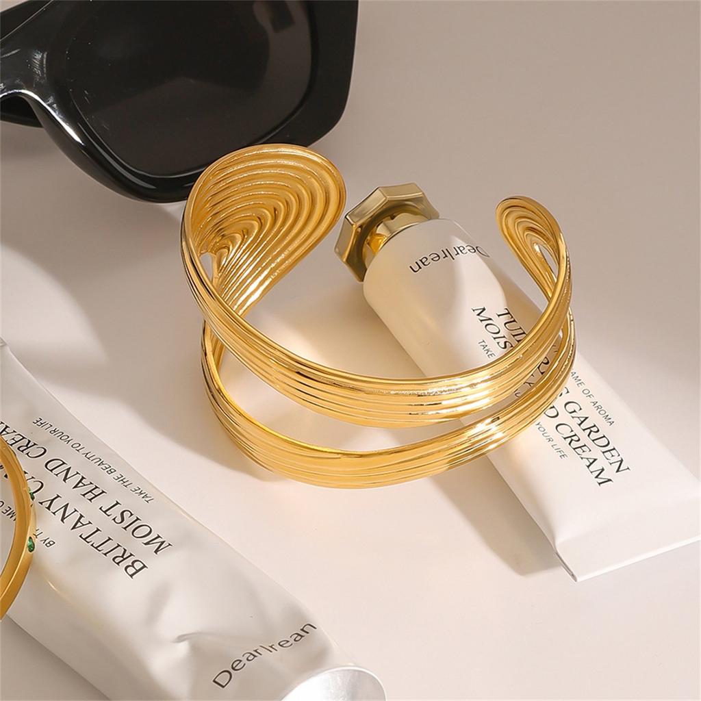 Waterproof 316L Stainless Steel Metal Round Bracelet Bangle Women Minimalist 18k Gold Color Texture Charm Jewelry