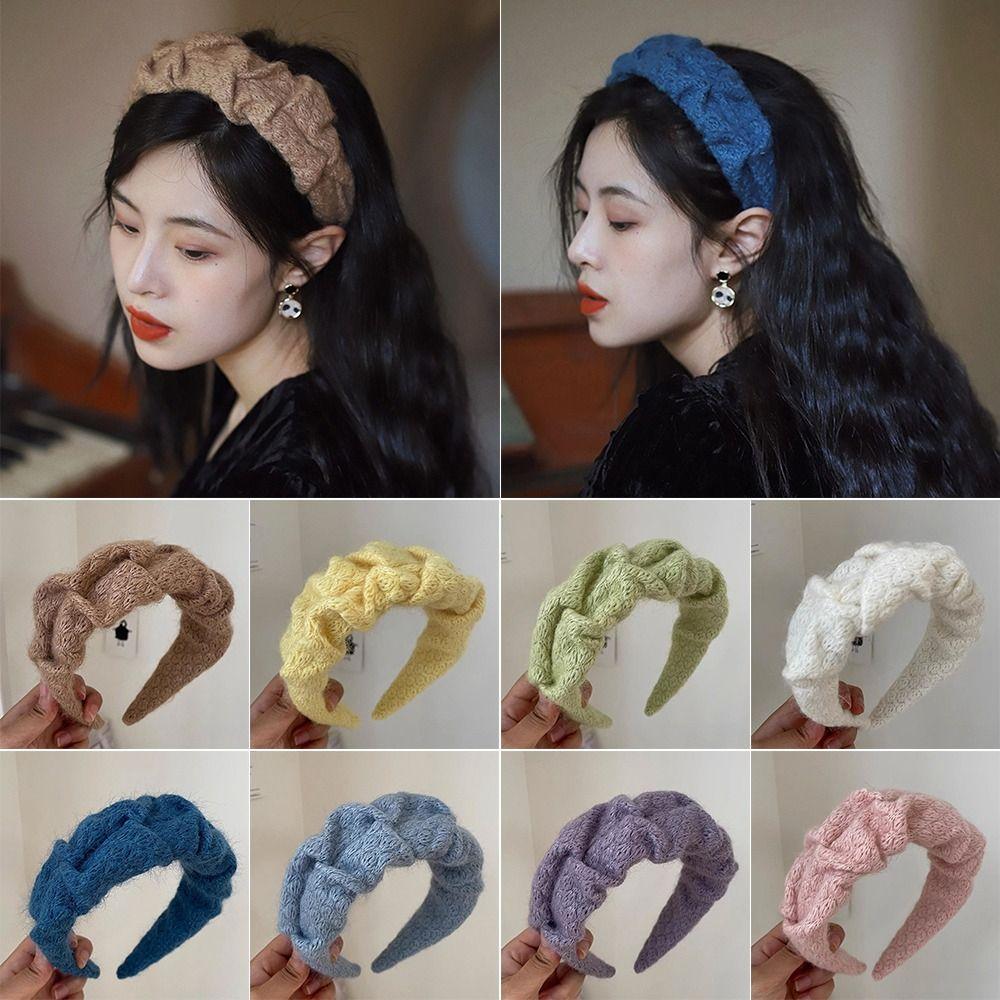 

Solid Color Hair Bands Wide Flower Headbands Trendy Hair Hoop Hair Accessories Beige