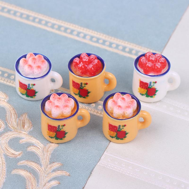 5Pcs Dollhouse Miniature Food Play Scene Decoration Mini Cup Cake Enamel Basin Doll Accessories Toy