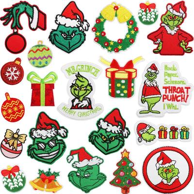 Autocollant en tissu Broderie Grinch Patch Freak de Noël Patch Chapitre Arbre de Noël Boîte Cadeau Patch Brodé