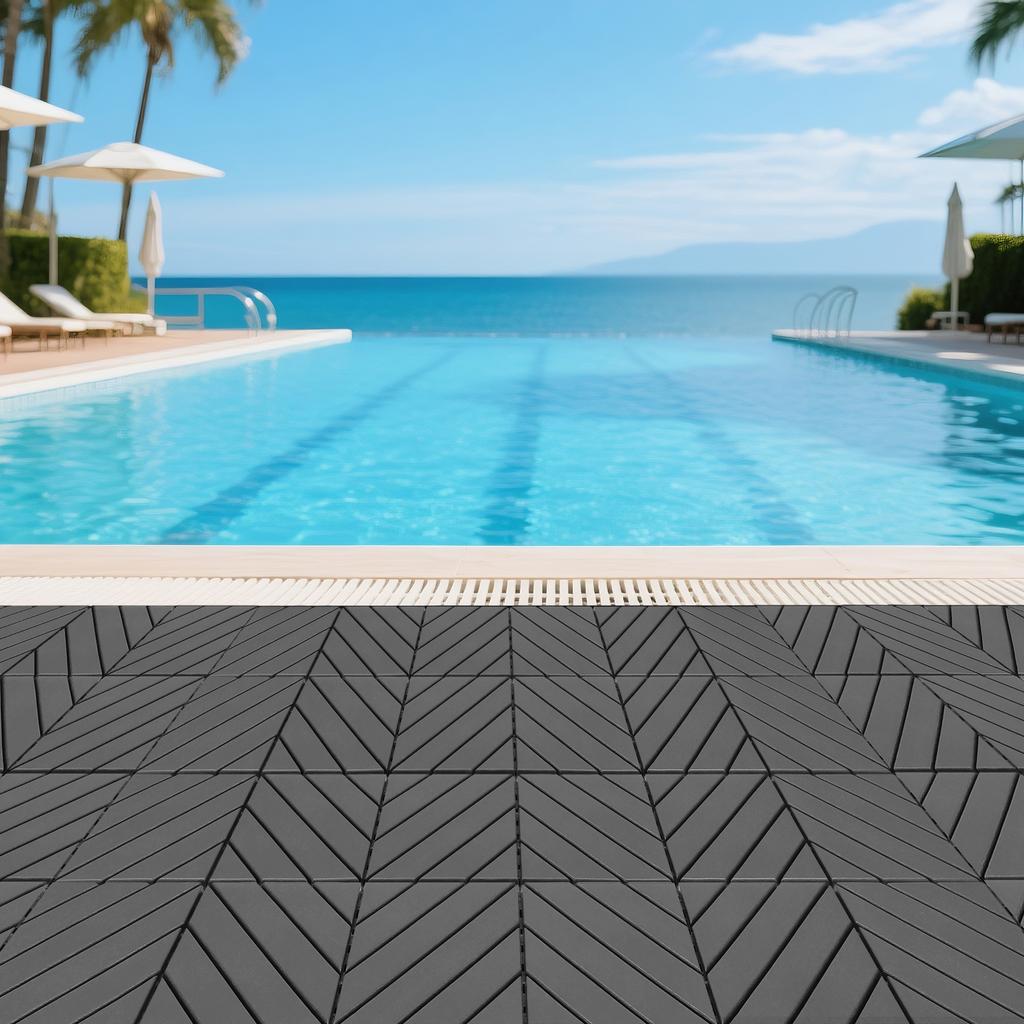 Plastic Interlocking Deck Tiles,44Pack,12"x12" Square Waterproof Outdoor All Weather Use, Outdoor and Indoor Poolside Balcony Backyard, Dark Grey